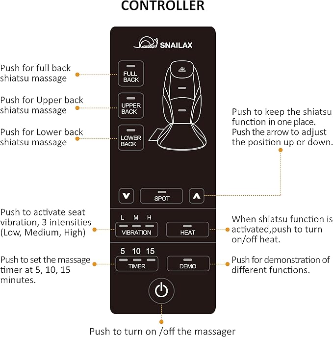 Snailax Shiatsu Back Massager with Heat Massage Chair Pad Kneading Back Massager for Pain Relief Deep Tissue Chair Massage Pad for Office Home