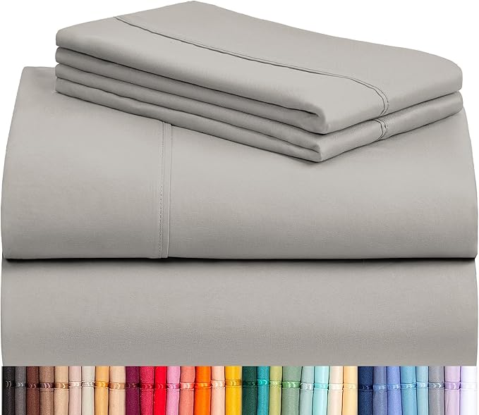 LuxClub 4 PC King Sheet Set, Deep Pockets Wrinkle Free Cooling Bed Sheets Hotel Bedding for Women, Men, Includes 1 Fitted Sheet, 1 Flat Sheet and 2 Pillowcases-Soft Light Taupe
