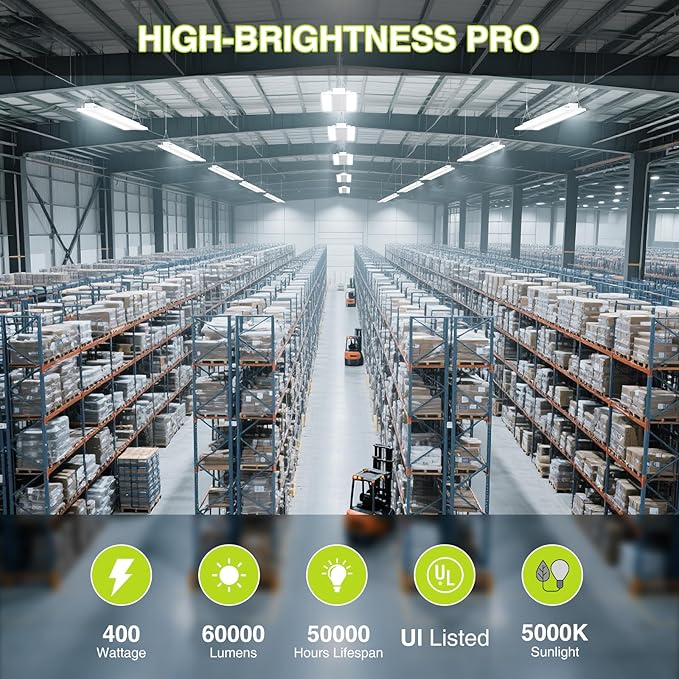 1 Pack 400W LED Linear High Bay Light 4FT, Adjustable 400W/320W/240W/100W with Motion Sensor, 60000LM, 120-277V, 0-10V, 5000K, Commercial Linear High Bay Led Shop Lights for Warehouse Workshops, UL