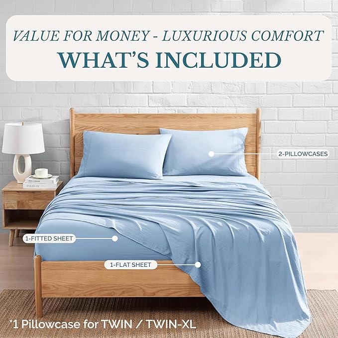 Casa Platino King Size Bedsheets – 4 Piece Set, Ultra Soft & Breathable Microfiber Bedding, Pre-Washed Brushed Microfiber, Deep Pocket King Sheet Set, Fits Mattress up to 15" Deep - French Blue