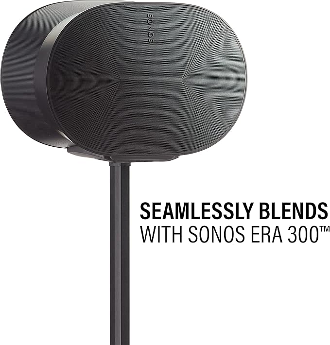Sanus Height Adjustable Speaker Stands for Sonos Era 300™ - 17" Height Adjustment Sonos Stand Includes Carpet Spikes & Rubber Pads - Easy DIY Install Comes w/All Hardware - Black Pair