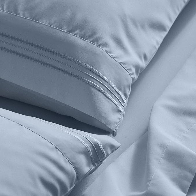 Mellanni Queen Sheet Set - 6-Piece Iconic Collection Bedding, (Including 4 Pillowcases), 21-Inch Extra Deep Pocket, Easy Care, Ultra Soft, Cooling Sheets, Brushed Microfiber - Blue Hydrangea