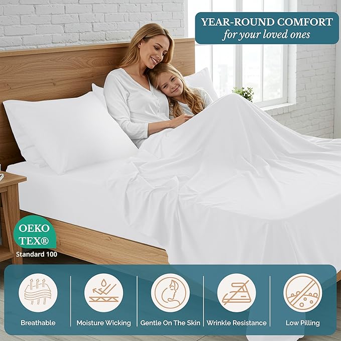 Casa Platino Bedding Sheets & Pillowcases, 100% Brushed Microfiber Pre-Washed California King Sheet Sets, Soft California King Sheet Set, 15 inch Deep Pocket White California King Sheets