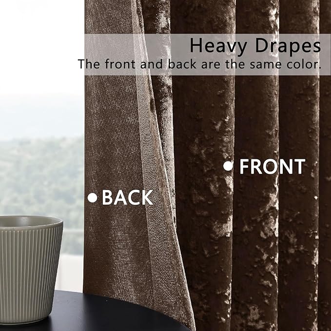 SMILETIME Chocolate Crushed Velvet Curtains 52x84 inch Luxurious Thermal Insulated Soundproof Drapes for Living Room Bedroom Office Soft and Durable Light-Filtering Window Treatments, 2 Panels