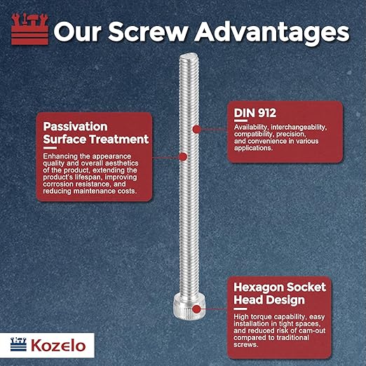 Kozelo 5pcs Socket Head Cap Screws - [M6-1 x 80mm] 304 Stainless Steel Allen Socket Drive for Electrical Motor 3D Printing Fan Engine Replacement Use, Silver