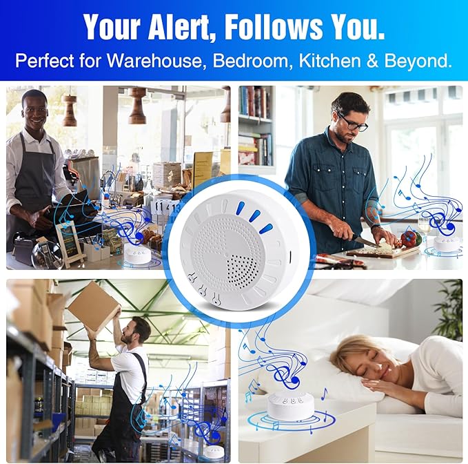 KOOSTONE Wireless Door Chime & Door Bell Chime with Rechargeable Receiver, 55 Tunes, Up to 600ft Range - Magnetic Door Chime Sensor for Home & Business Door Entry Chime Alert (1 Receiver + 2 Sensors)