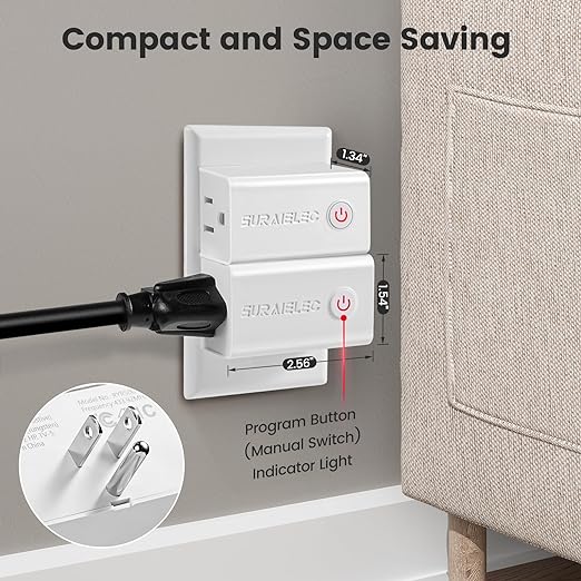 SURAIELEC Remote Control Outlet, Wireless Remote Light Switch, 100 FT, 15A/1875W, Expandable Indoor Compact Side Outlet Plug for Lamps, Fans, Christmas Trees, Small Appliances, 5 Outlets + 2 Remotes