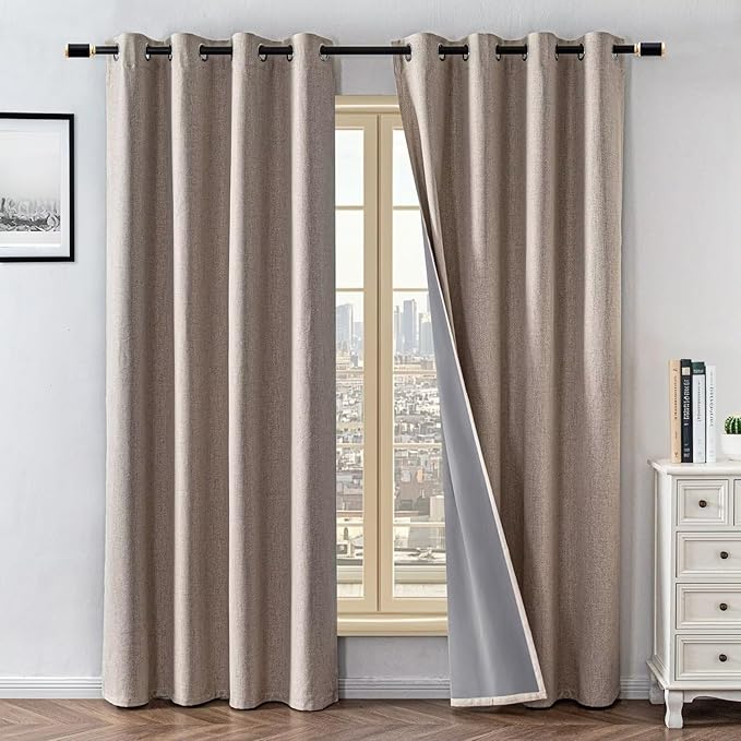 100% Blackout Curtains 90 Inch Length 2 Panels Set, Black Out Curtains for Living Room, Beige Thermal Insulated Grommet Drapes Bedroom Luxury Decor Privacy(37W × 90L inch, Beige)