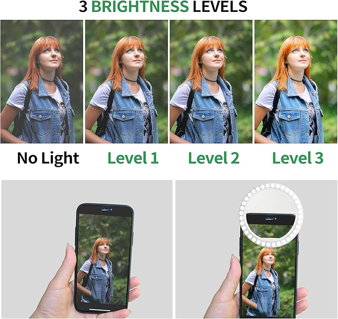 XINBAOHONG Selfie Ring Light Rechargeable Portable Clip-on Selfie Fill Light with 36 LED for Smart Phone Photography, Camera Video, Girl Makes up Black …
