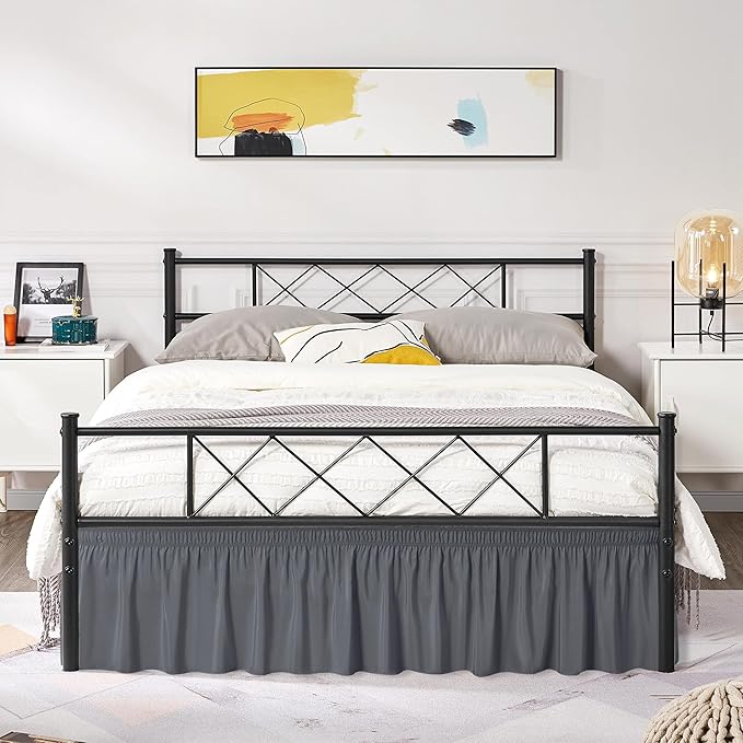 Biscaynebay Wrap Around Bed Skirts with Split Corners for Full Beds 18" Drop, Dark Grey Adjustable Elastic Dust Ruffles Easy Fit Wrinkle Resistant Silky Luxurious Fabric Machine Washable