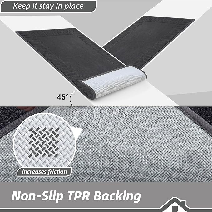 BEQHAUSE Door-Mat-Non-Slip Dirt Trapper Door Mats Low-Profile Front Door Mat Absorbent Floor Mats for Entryway Washable Mud Resistant Home Entrance Doormat,Dark Grey,24"x36"