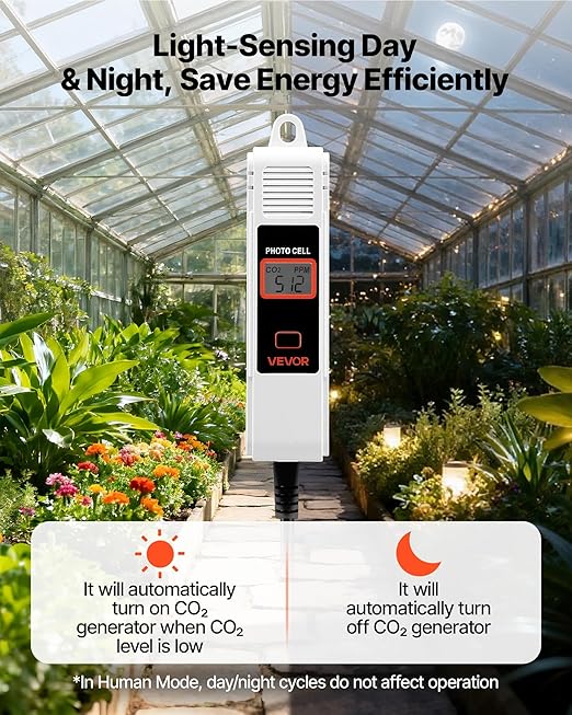 VEVOR Carbon Dioxide Monitoring Controller, Dual Outlets Carbon Dioxide Controller, CO2 Meter Monitor Day and Night Detection Feature, NDIR CO2 Sensor for Green House, Laboratories, Classrooms, Home