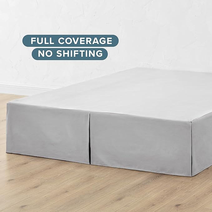 Bare Home Twin XL Bed Skirt - 15-Inch Tailored Drop Easy Fit - Bed Skirt for Twin Extra Long Beds - Center & Corner Pleats (Twin XL, Light Grey)