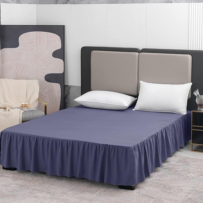 TSUTOMI Navy Blue Bed Skirt King Size Ruffled Bed Skirt with Split Corners, King Bed Skirt 16 Inch Drop, King Size Bed Skirt Grey for Ruffled Bed Skirt with Split Corners, Bed Skirt King Size