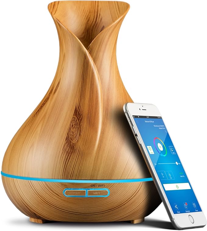 Sierra Modern Home Smart WiFi Wireless Essential Oil Aromatherapy Diffuser - Works with Alexa & Google Home – Phone App & Voice Control - 400ml Ultrasonic Diffuser & Humidifier - LED & Timer Settings