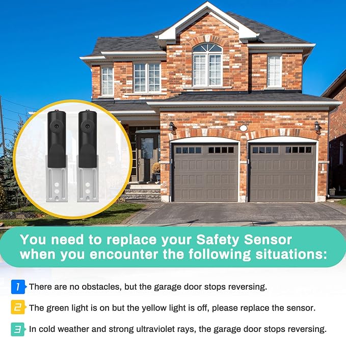 for Genie Garage Door Sensor, Replacement for Genie/Overhead Garage Door Sensor, Compatible with Genie/Overhead Garage Door Opener Made After 1993, Item Includes Two Sensors (Receiving&Sending)