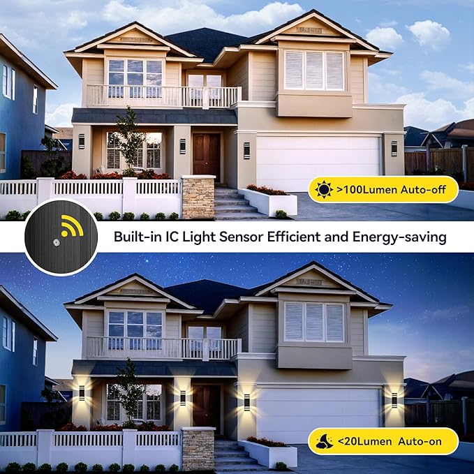 MZLITI Exterior Lighting Fixtures Dusk to Dawn 2 Pack, 3000K Warm White Outdoor Wall Lights, Up and Down Porch Lights, Waterproof Outdoor Lights for House Porch Patio