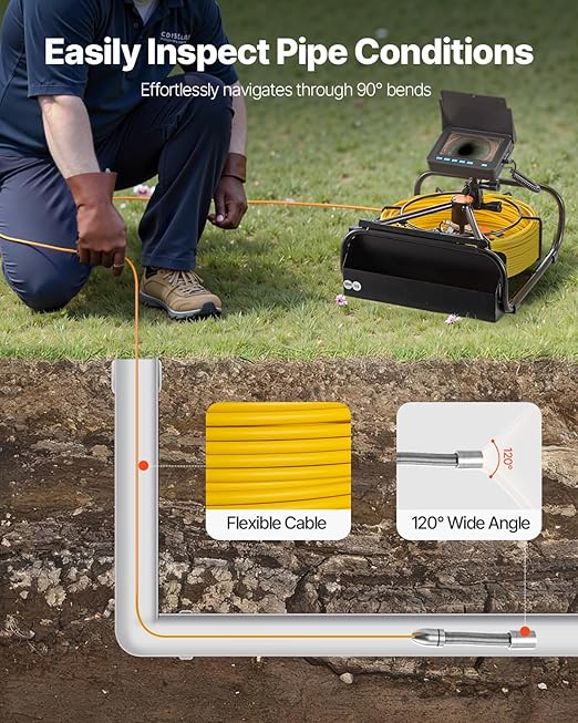VEVOR Sewer Camera, 98.4 ft/30 m, 4.3" Pipe Drain Inspection Camera with DVR Function and LED Lights, Waterproof IP68 Borescope, Industrial Endoscope for Home Wall Duct Drain Pipe Plumbing
