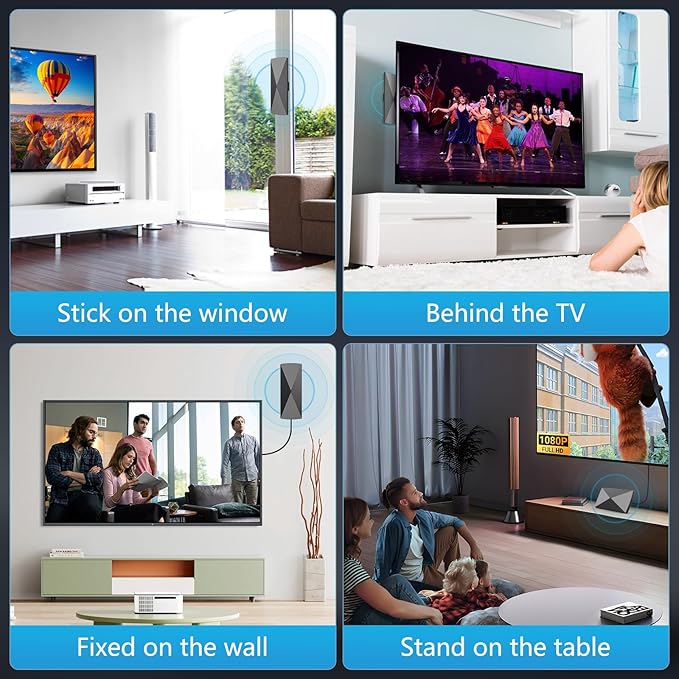 TV Antenna Indoor, 2025 Long Range Antenna for Smart TV with Amplifier Signal Booster for Local Channels,Digital inddor Antenna for All Older TV's-Supports 4K 1080p -33ft Long Cables