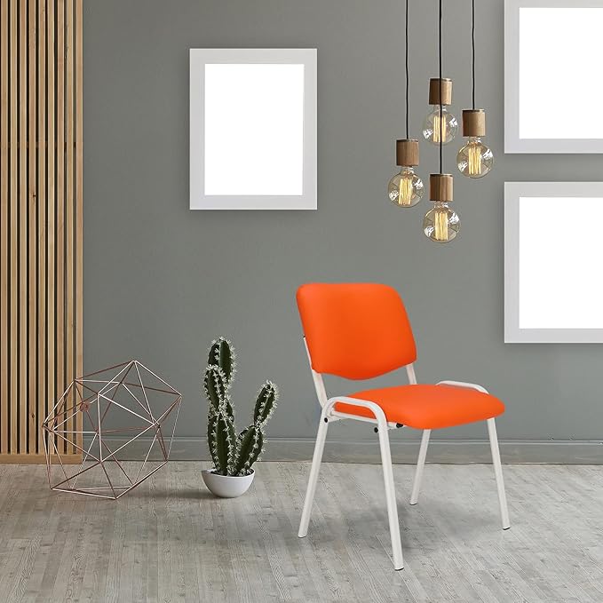 VINGLI Orange Waiting Room Chairs, 5-Pack PU Church Chairs Conference Stackable Office Guest & Reception Stacking for Meeting,Office Lobby, Simple&Space-saving Pu-orange