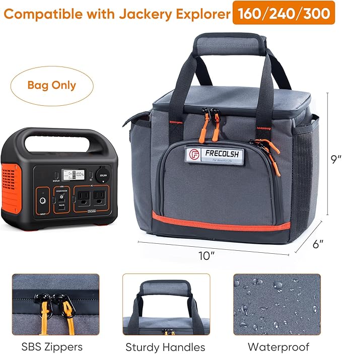 FRECOLSH Travel Carrying Case Compatible with Jackery Explorer 300/240/160, Portable Power Station Storage Case with Water- proof Bottom and Front Pockets for Jackery Accessories Solar Generator