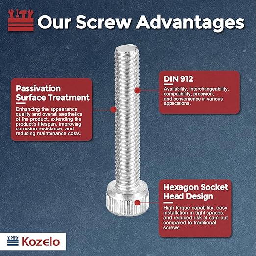 Kozelo 40pcs Socket Head Cap Screws - [M5-0.8 x 30mm] 304 Stainless Steel Allen Socket Drive for Electrical Motor 3D Printing Fan Engine Replacement Use, Silver