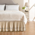 MIYE Wrap Around Ruffled Lace Bed Skirt, Elastic Dust Ruffle with Adjustable Belts, Easy to Put On, Bed Frame Cover, Machine Washable (Ruffled Lace/Beige, Full/Twin-12.5" Drop)
