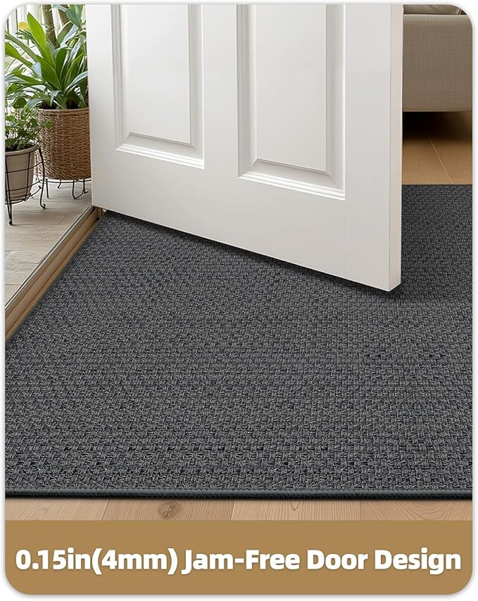 Color&Geometry Ultra-Thin Indoor Door Mat, 27"x59" Low-Profile Non-Slip Entryway Rug with Modern Geometric Texture, Washable Doormat for Entrance, Front Doors, Grey (Rolled-up NO Creases)