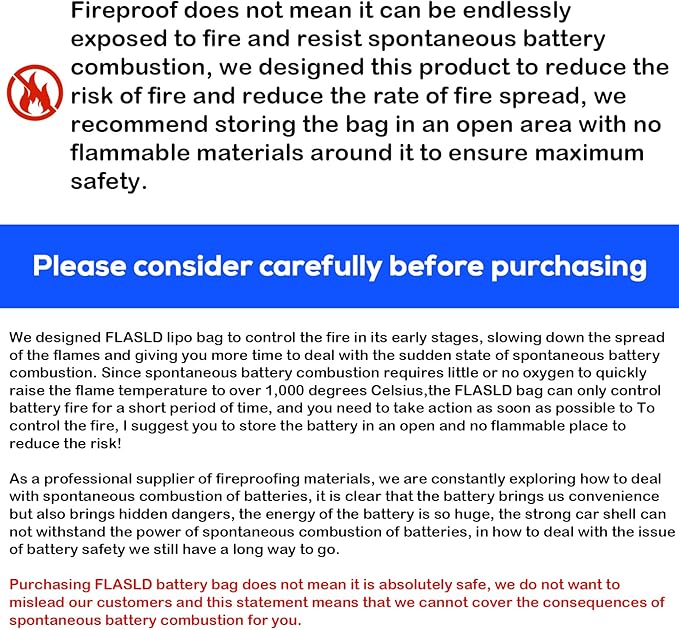 FLASLD 2-Pack E-Bike Battery Bag Fireproof Safe Charging Bag Explosionproof Lipo Battery Bag Large Capatity for Storage Charging (16 x 4.3 x 5in)