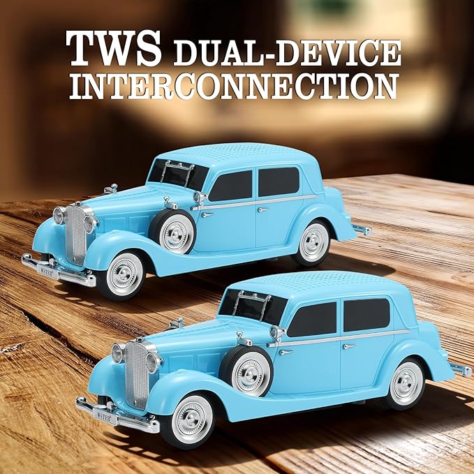 WSTER Vintage Car Bluetooth Speaker, Retro Classic Model with Powerful Sound, Built-in Mic, TWS Dual Pairing, Multi-Interface Output, Portable Wireless Outdoor Speaker for Parties & Beach (Blue)
