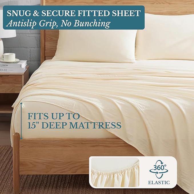 Casa Platino Twin XL Size Bed Set, 3 Piece Set (Flat, Fitted and 1 Pillowcase) – Pre-Washed Soft Brushed Microfiber – Fade Resistant Twin XL Sheet Set with Deep Pockets – Ivory