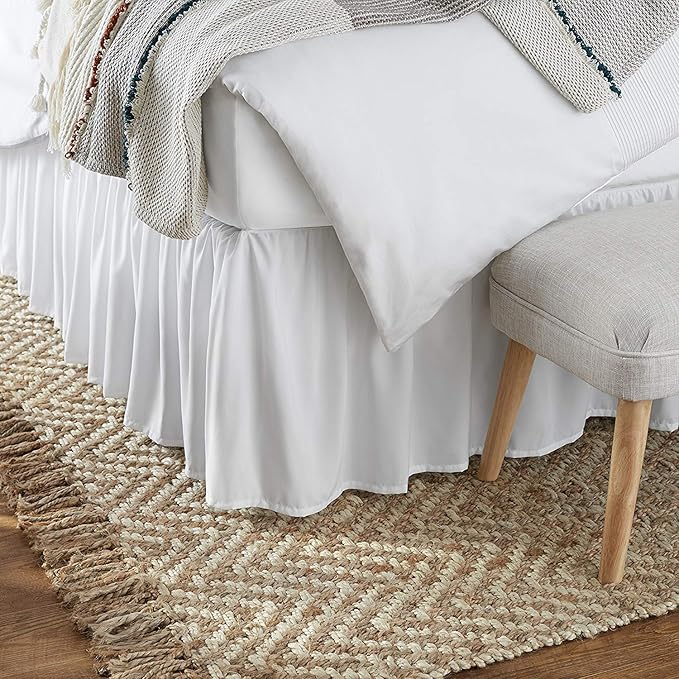 KRISHNA Ruffled Bed Skirt with Split Corners Twin, 100% Microfiber Hotel Quality, 30 Inch Drop Dust Ruffle Gathered Bedskirt with Platform, 39" x 75", White