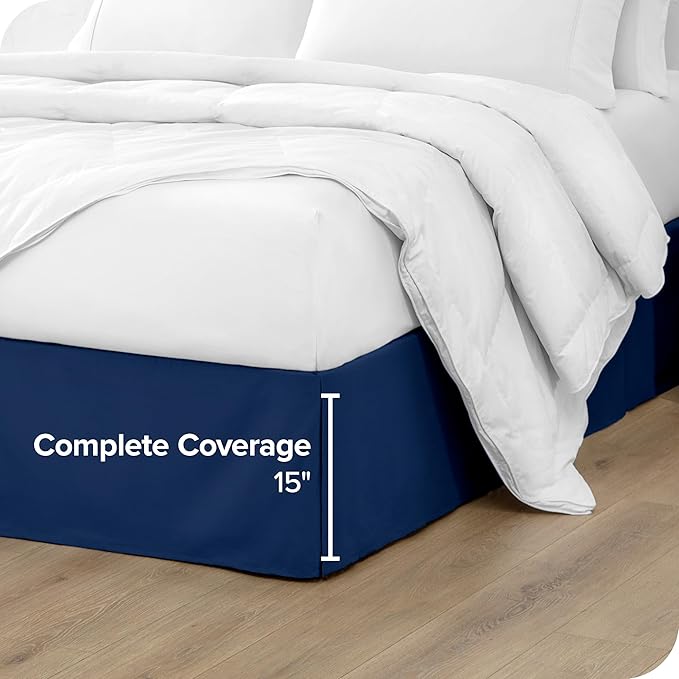 Bare Home California King Bed Skirt - 15-Inch Tailored Drop Easy Fit - Bed Skirt for Cal King Beds - Center & Corner Pleats (Cal King, Dark Blue)