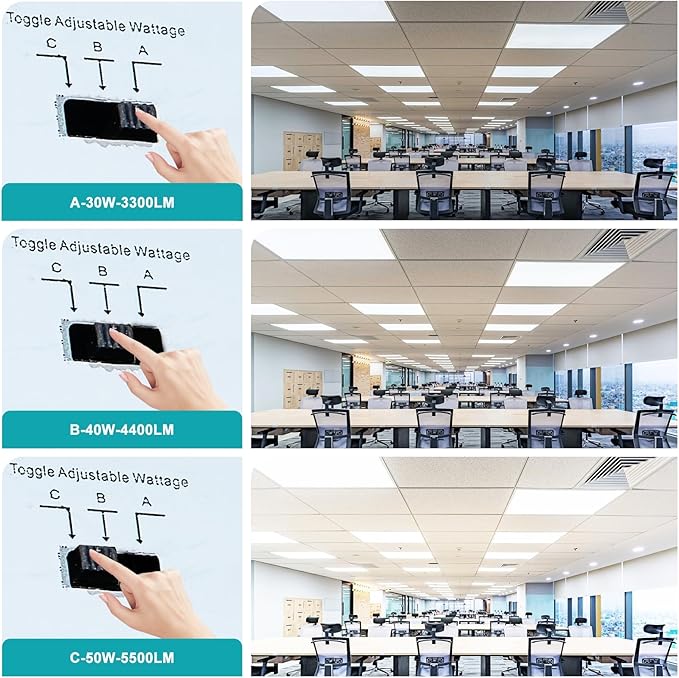 VocgoUU 18-Pack 2x4 LED Flat Panel Light Drop Ceiling, 0-10V Dimmable, 3CCT Selectable (5000K 4000K 3000K) & 3 Wattage Switchable (50W 40W 30W), 100-277Vac, ETL & DLC
