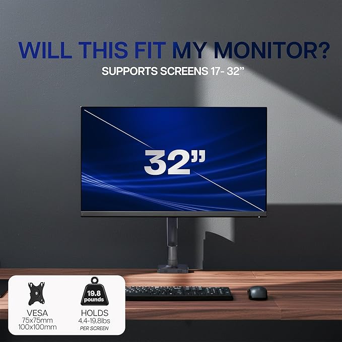 VIVO Single 17 to 32 inch Monitor Height Adjustable Counterbalance Mechanical Arm Desk Stand, Classic, Universal VESA Mount, STAND-V001O