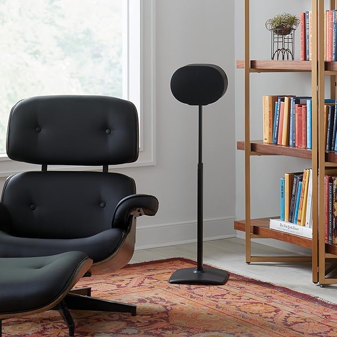 Sanus Height Adjustable Speaker Stand for Sonos Era 300™ - 17" Height Adjustment Sonos Stand Includes Carpet Spikes & Rubber Pads - Easy DIY Install Comes w/All Hardware - Black Single