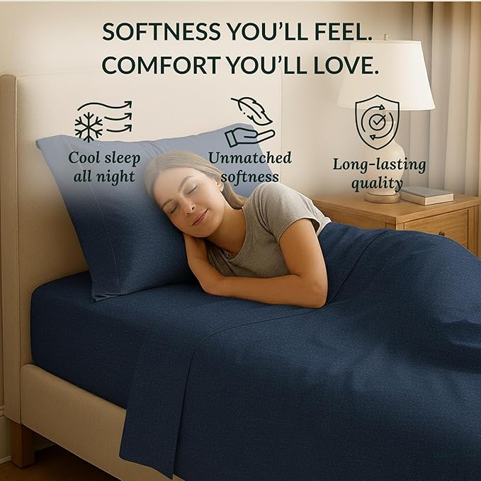 Egyptian Cotton Twin XL Size Sheets Set, Dark Denim