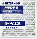 Filter King 5.5x5.5x1 Air Filter | 4-PACK | MERV 8 HVAC Pleated A/C Furnace Filters | MADE IN USA | Actual Size: 5.5 x 5.5 x .75"