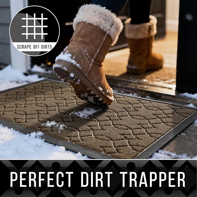 Yimobra Large Door Mat 47x32, All-Season Waterproof Doormat Outdoor Entrance, Heavy Duty Non-Slip Outside Door Mat for Garage Patio Proch Entryway Indoor, Easy Clean, Brown