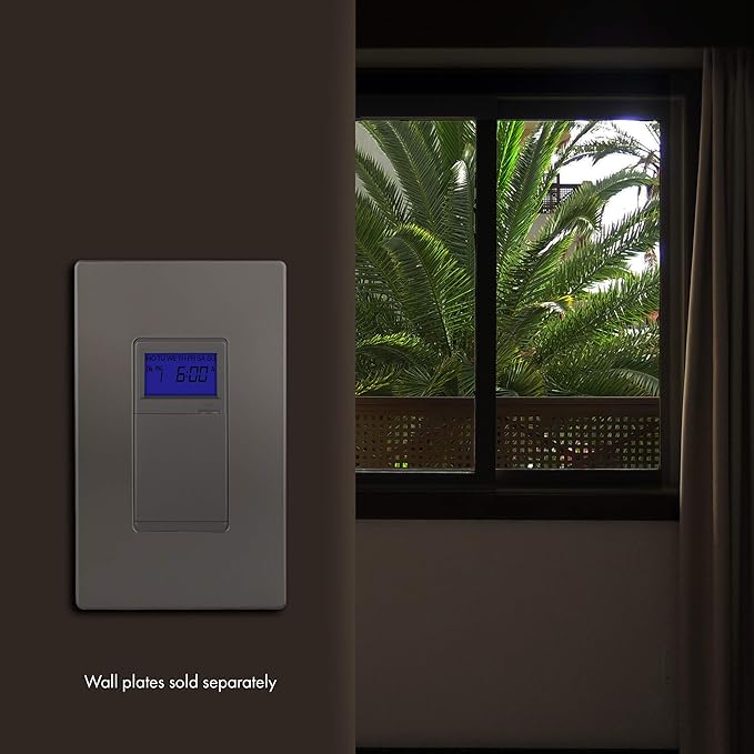 TOPGREENER Digital Astronomic Timer Switch, 7-Day Programmable Sunrise Sunset, Single Pole or 3-Way, Neutral Wire Required, 120VAC, UL Listed, TGT01-H-NK, Nickel