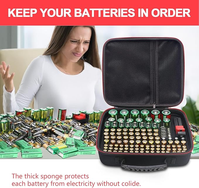 Glamgen Battery case organizer with Tester (BT168), Battery Storage case Holds 126 Batteries Various Sizes AAA AA C D 9V Lithium 3V, Batteries Holder Organizer