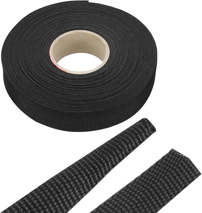 MECCANIXITY Braided Cable Sleeves Heat Shrinkable Fabric Sleeving, 7/8" 60ft Black 2:1 Ratio Heat Shrinkable Cord Protector for Harness Cable, Network Cable Protection, Cable Management