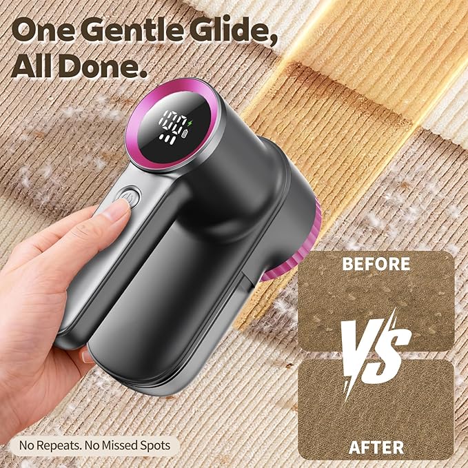 Ciotuiou Rechargeable Fabric Shaver & Lint Remover, Electric Sweater Defuzzer with 3 Speeds, 6 Leaf Blades, LED Display & Type-C Fast Charging, Lint Shaver for Clothes, Furniture, Sweater, Couch