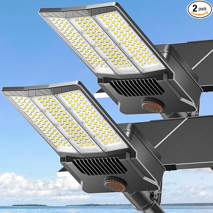 Deepn Solar Street Light 12000W Aluminum Commercial Grade Solar Parking Lot Lights with Motion Sensor & Dusk to Dawn IP67 Waterproof Heavy Duty Security Flood Lights for Street, Yard, SZ4000, 2Pack