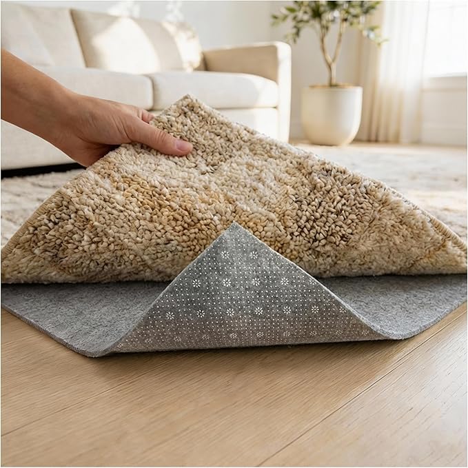 Felt Rug Pad with Gripper Dots, 9x12 Ft Non-Slip Rug Underpad with PVC Backing, 1/6" Thick Cushioned Carpet Pad Gripper for Hardwood Floors, Vinyl & Tile, Under Rug Padding Floor Protection