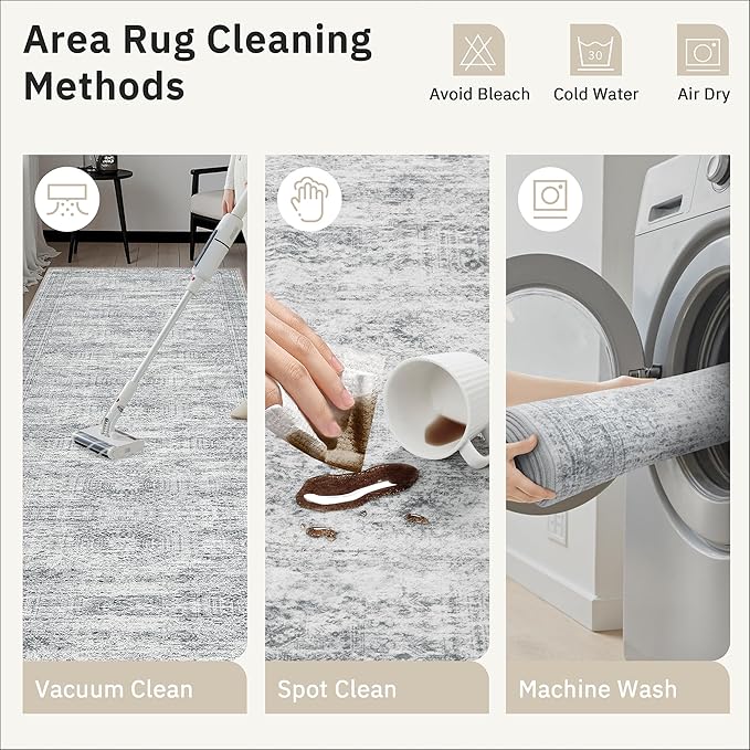 Runner Rug 2'x8' Washable Non-Slip Runner Rugs for Kitchen Bathroom Laundry Room Grey Vintage Floor Carpet Runners for Hallway Entryway