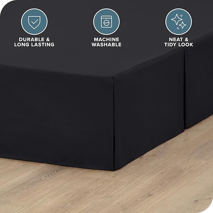 Bare Home Queen Bed Skirt - 15-Inch Tailored Drop Easy Fit - Bed Skirt for Beds - Center & Corner Pleats (Queen, Black)
