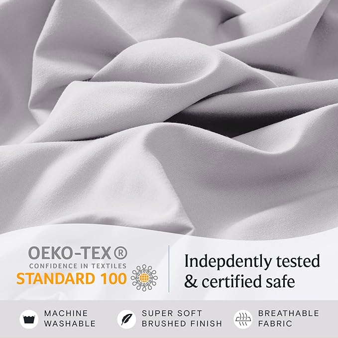 LuxClub 3 PC Twin XL Sheet Set, Deep Pockets Wrinkle Free Cooling Bed Sheets Hotel Bedding for Women, Men, Kids & Teens, Includes 1 Fitted Sheet, 1 Flat Sheet and 1 Pillowcase-Silky Soft Dove Gray