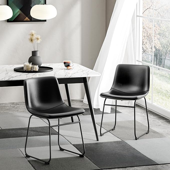 Dining Chairs Set of 8, 18 Inch Faux Leather Kitchen Dining Chairs with Back, Modern Armless Dining Room Chair with Metal Legs for Home Bistro Coffee Shops (Black)