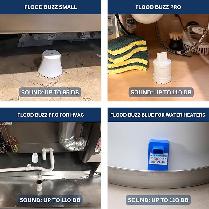 Flood Buzz Small Water Leak Alarm 6-Pack | Ready to Use Right Out of The Box, No Setup Required